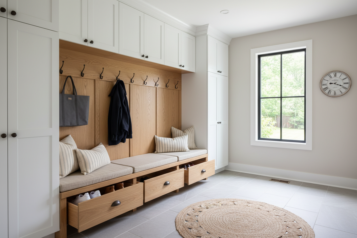Custom Mudroom Cabinets with Bench: Built-In Storage Solutions for ...