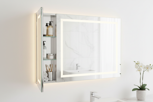 bathroom cabinet on vanity