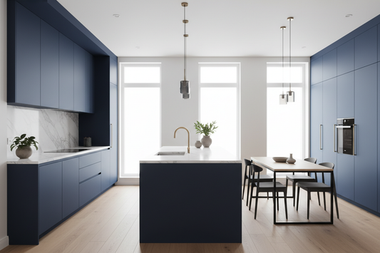 custom blue cabinets