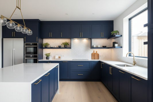 custom blue cabinets