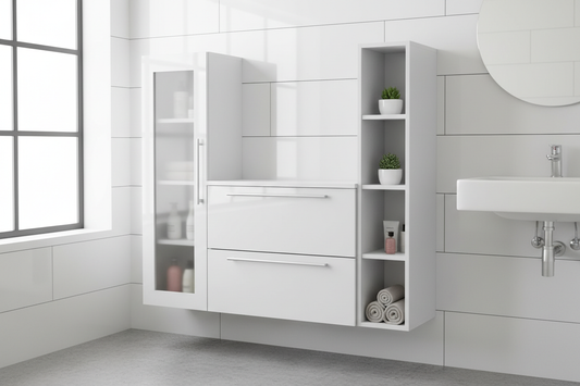 bathroom cabinet on vanity